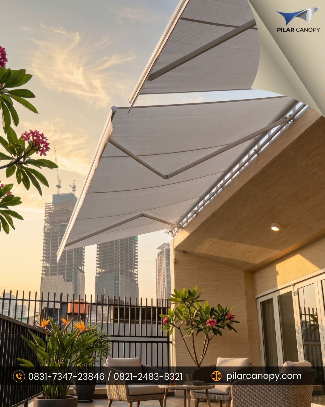 Foto proyek — awning gulung Automatis — Awning Gulung — Bagai Membrane Canopy